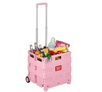 Relaxdays shopping trolley, foldable, with wheels, telescopic handle, pink