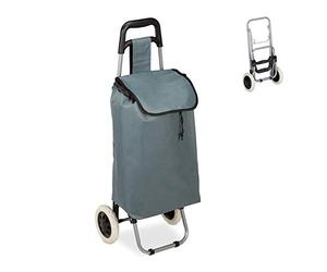 Relaxdays Shopping Trolley, Folding, 25 L Grocery Tote with Casters, 10 kg Capacity, 91 x 40 x 30 cm, Grey