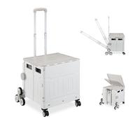 Relaxdays Shopping Trolley, Stair Climbing, Foldable, Up to 50kg, Telescopic Handle, Shopping Transport Cart, Grey/White