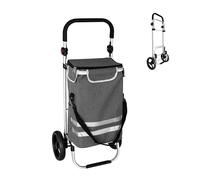 Relaxdays Shopping Trolley with Insulated Removable Bag, 45L, Foldable, 2 Large Wheels, 35kg, 104x49x38cm, Grey