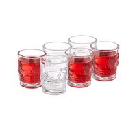 Relaxdays Shot Glasses, Set of 6, 5 cl, Skull Shape, Liquor Glasses, Thick Base, HD: 6 x 5 cm, Dishwasher Safe, Transparent