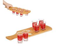 Relaxdays Shot Holder, 6 Glasses, Bamboo Handle, 40ml Capacity, Gift Idea, Celebration, Party, Stag Do, Drink, Natural, 7 x 40 x 14 cm