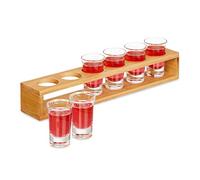 Relaxdays Shot Holder, 6 Glasses, Bamboo Handle, 40ml Capacity, Gift Idea, Celebration, Party, Stag Do, Drink, Natural, 8 x 33 x 6 cm
