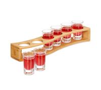 Relaxdays Shot Holder, 6 Glasses, Bamboo Handle, 40ml Capacity, Gift Idea, Celebration, Party, Stag Do, Drink, Natural, 8 x 33 x 7.5 cm