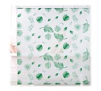 Relaxdays Shower Blind Leaves 160 x 240 cm Rope Pull Blind for Shower and Bathtub, Water-Repellent, Ceiling and Window, White/Green