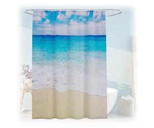 Relaxdays Shower Curtain, Sandy Beach, 180 x 200 cm, Mould Resistant, Washable, 12 Rings, for Bathtub, Multicoloured