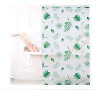 Relaxdays Shower Roller Blind, Leaf Pattern, Flexible Mounting, Pull-up Curtain for Bath & Window, HxW: 100x240cm, Green