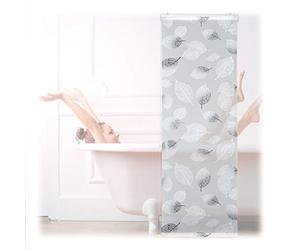 Relaxdays Shower Roller Blind, Leaf Pattern, Flexible Mounting, Pull-up Curtain for Bath & Window, HxW: 60x240cm, Grey
