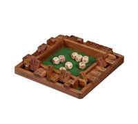 Relaxdays Shut The Box Game, 2-4 Players, Wood, 8 Dice and 10 Flaps, for Children & Adults, 3 x 22 x 22 cm, Brown/Green