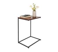 Relaxdays side, C-shaped, wide surface, HxWxD: 60 x 55 x 35 cm, sofa table to slide under, black/brown, Fibreboard, Iron