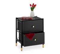 Relaxdays Side Cabinet, 2 Drawers, HxWxD: 55.5 x 46 x 33 cm, Small Nightstand, for Bedroom & Living Room, Black/Gold, Steel