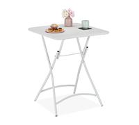 Relaxdays Side Garden, H x W x D: 74 x 59 x 59 cm, Weatherproof Table, Folding Tray, Metal, White, Steel