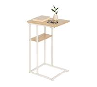 Relaxdays side, large and small shelf, HWD 60x40x30 cm, table for sofa & bed, metal & MDF, light brown/white, Fibreboard, Iron, 60 x 40 x 30 cm