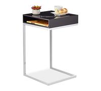 Relaxdays Side Table, C-shape, Storage Compartment, H x W x D: approx. 63 x 37 x 38 cm, MDF & Metal, Black/Silver