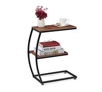 Relaxdays Side Table, C-shape, Two Shelves, H x W x D: approx. 58.5 x 47.5 x 25 cm, MDF & Metal, Brown