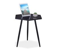 Relaxdays Side Table, H x W x D: approx. 54.5 x 44.5 x 29.5 cm, Tablet Holder, Metal, Black, Fibreboard