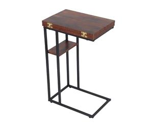 Relaxdays side table, HxWxD: 64 x 52 x 39 cm, foldable tabletop, MDF, metal, C-shape, end table, brown/black