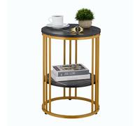 Relaxdays Side Table, Marble Effect, 2 Tiers, HxD: 56 x 40 cm, Living Room, Coffee Rest for Sofa, Decor, Black/Gold