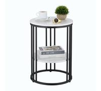 Relaxdays Side Table, Marble Effect, 2 Tiers, HxD: 56 x 40 cm, Living Room, Coffee Rest for Sofa, Decor, White/Black