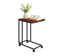 Relaxdays side table on castors, HWD 68 x 50 x 35 cm, MDF, metal, C-shape, coffee table for sliding under, brown/black