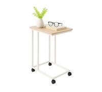 Relaxdays side table on wheels, HWD: 68 x 50 x 35 cm, MDF, metal, C-shape, coffee table for sliding under, brown/white