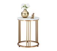 Relaxdays Side Table, Round, Marble Optic, H x W x D: 51 x 41 x 41 cm, White/Gold