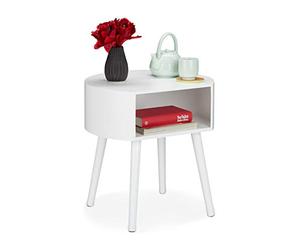 Relaxdays Side Table, Round Nightstand with Storage Compartment, Wooden Legs, Simple Design, HxWxD 47.5x46x40 cm, White