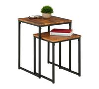 Relaxdays Side Table Set of 3, Stackable, 3 Sizes, Coffee Counter, Square, Metal, Living Room Decor, Brown/Black, Iron, 54 x 40 x 40 cm