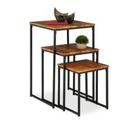 Relaxdays Side Table Set of 3, Stackable, 3 Sizes, Coffee Counter, Square, Metal, Living Room Decor, Brown/Black, Iron, 76 x 46 x 46 cm
