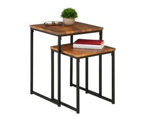 Relaxdays Side Table Set of 3, Stackable, 3 Sizes, Coffee Counter, Square, Metal, Living Room Decor, Brown/Black, Iron, 54 x 40 x 40 cm