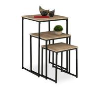 Relaxdays Side Table Set of 3, Stackable, 3 Sizes, Coffee Counter, Square, Metal, Living Room Decor, Grey/Black, Iron, 76 x 46 x 46 cm
