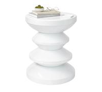 Relaxdays Side Table & Stool, Zigzag Design, Living Room Decor, H x D: 46 x 35 cm, Metal, White