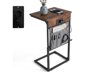 Relaxdays Side Table with Loading Function, Storage Space, Height Adjustable, C Shape, HBD: 45-84 x 40.5 x 30.5 cm, Brown/Black