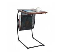 Relaxdays side table with magazine holder, HxWxD: 64x51x35 cm, MDF, metal, C-shape, industrial style, brown/black
