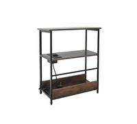Relaxdays side table with power socket & USB, 2 shelves & magazine rack, HWD: 58x45x18 cm, dark brown/black