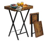 Relaxdays side table with removable tray, folding, HxWxD: 70x48x36 cm, serving table, industrial, brown/black