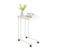 Relaxdays side table with wheels, HxWxD: 68 x 50 x 35 cm, MDF, metal, C-shape, side table for under sofa, white