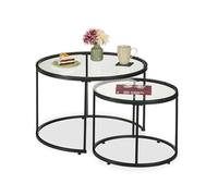 Relaxdays side tables, set of 2, glass & metal, round nesting tables, for the sofa, living room, transparent/black