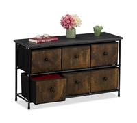 Relaxdays Sideboard, 6 Fabric Drawers, Hallway & Bedroom, HWD: 51x87x32 cm, Storage Unit, Dresser, Metal, Brown/Grey, fibreboard 30% Steel 40% Polyester