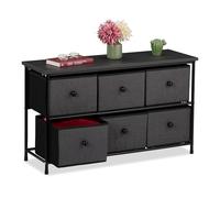Relaxdays Sideboard, 6 Fabric Drawers, Hallway & Bedroom, HWD: 51x87x32 cm, Storage Unit, Dresser, Metal, Grey/Black, 40% Polyester fibreboard 30% Steel