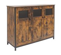 Relaxdays Sideboard with Glass Doors, HWD: 75 x 100 x 35 cm, Kitchen Cabinet, Industrial Style, Dark Brown/Black, Fibreboard, Steel