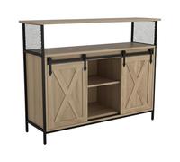 Relaxdays sideboard with sliding doors, HWD: 80 x 100 x 33 cm, 6 shelves, kitchen & living room cabinet, natural/black