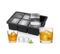 Relaxdays Silicone Ice Cube Tray, Reusable, XXL Mould for 5 cm Ice Cubes, 6 Individual Cubes, Black
