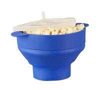 Relaxdays Silicone Microwave Popcorn Maker, Collapsible Popcorn Popper, No Oil, Blue