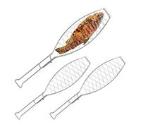 Relaxdays, Silver Fish Roasting Tray, Set of 3, Stainless Steel, with Handle, 54 cm Long, Fish Holder for Grilling, Barbecue Food Holder, Fish, Set of 2