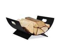Relaxdays Firewood Holder, Metal Wood Basket, Modern, Indoor Log Storage Rack, Large, HxWxD: 18.5 x 40.5 x 33 cm, Black