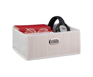 Relaxdays Single Bamboo Storage Basket, Bathroom & Bedroom Organiser, Square, HxWxD 14 x 31 x 31 cm, Folding, White