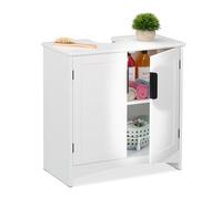Relaxdays Sink Cabinet, 2 Doors, HWD: 60 x 60 x 30 cm, MDF, Bathroom Storage Unit, Washbasin Cupboard, White, Iron, Fibreboard