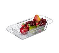Relaxdays Sink Strainer, Extendable from 43.5-57 cm, to Hang up, for Washing Fruit & Vegetables, Plastic, Transparent, 9 x 57 x 20 cm