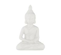 Relaxdays Sitting Buddha Figurine, 17 cm, Decorative Ornament for Living Room and Bathroom, Moisture-Resistant, White, Ceramics, 17x11x7 cm